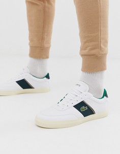 Белые кожаные кроссовки с зелеными полосками по бокам Lacoste Courtmaster