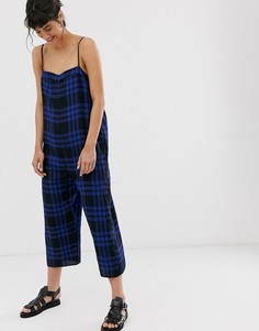 Темно-синий комбинезон в клетку с квадратным вырезом ASOS DESIGN - Мульти