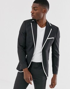 Серый зауженный пиджак с окантовкой Jack & Jones Premium - Серый