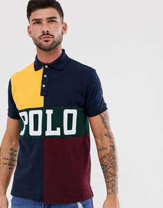 Поло из пике в стиле колор блок с логотипом Polo Ralph Lauren - Темно-синий
