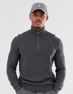 Темно-серый меланжевый джемпер из фактурного хлопка с логотипом Polo Ralph Lauren - Серый
