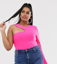 Розовое боди на одно плечо PrettyLittleThing Plus - Розовый