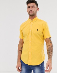Желтая оксфордская рубашка узкого кроя с коротким рукавом и логотипом Polo Ralph Lauren - Желтый