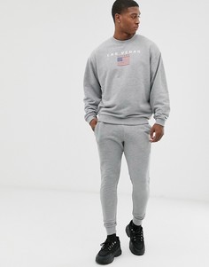 Серый меланжевый спортивный костюм с принтом на груди ASOS DESIGN - Серый