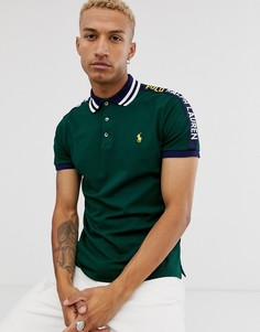Зеленое поло из пике с логотипом и отделкой на воротнике Polo Ralph Lauren - Зеленый