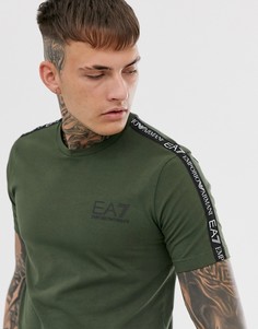 Футболка узкого кроя цвета хаки с кантом EA7 - Зеленый