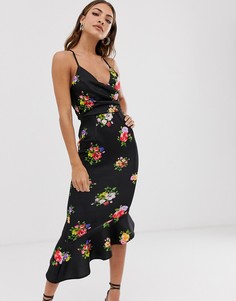 Платье миди на бретельках с оборкой и цветочным принтом ASOS DESIGN - Мульти