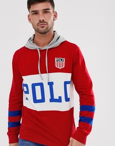 Красный лонгслив с капюшоном и логотипом Polo Ralph Lauren sport capsules