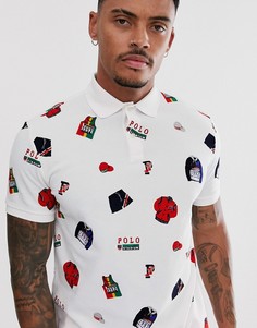 Белое поло из пике с принтом Polo Ralph Lauren - Белый