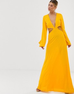 Платье макси с ремешками на талии ASOS DESIGN - Желтый