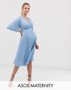 Плиссированное платье миди в стиле кимоно ASOS DESIGN Maternity - Синий