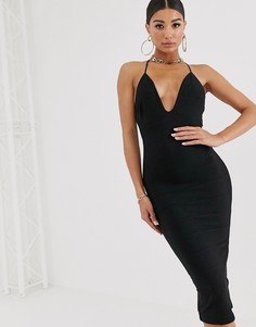 Платье-футляр миди с Т-образным дизайном сзади ASOS DESIGN - Черный