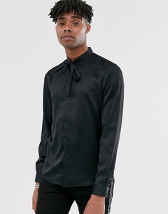 Черная атласная рубашка с завязкой на воротнике ASOS DESIGN - Черный