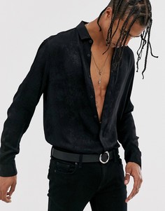 Черная жаккардовая рубашка классического кроя со змеиным узором ASOS DESIGN - Черный