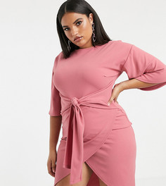 Розовое платье миди с запахом и рукавами-кимоно эксклюзивно для Boohoo Plus - Розовый