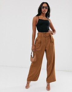 Брюки в тонкую полоску с широкими штанинами и поясом ASOS DESIGN - Мульти