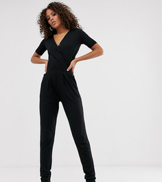 Трикотажный комбинезон с запахом и короткими рукавами ASOS DESIGN Tall - Черный