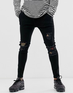 Черные джинсы скинни с цветочными нашивками SikSilk x Dani Alves - Черный