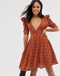 Структурированное платье мини с оборками Glamorous - Коричневый