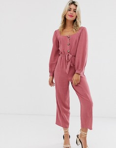 Комбинезон с длинными рукавами и поясом ASOS DESIGN - Розовый