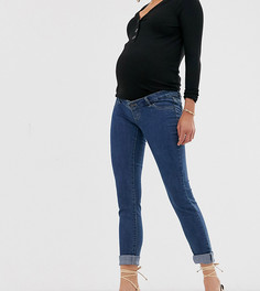 Синие джинсы скинни для беременных с посадкой над животом Mamalicious - Синий Mama.Licious