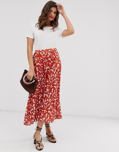 Плиссированная юбка миди с абстрактным звериным принтом ASOS DESIGN - Коричневый