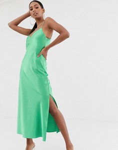 Атласное платье-комбинация макси на бретельках ASOS DESIGN - Зеленый