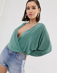 Топ цвета хаки с запахом и рукавами летучая мышь ASOS DESIGN - Зеленый