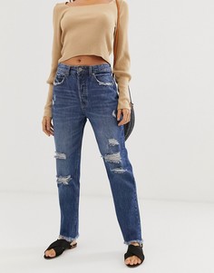 Темные джинсы в винтажном стиле с рваной отделкой Stradivarius authentic