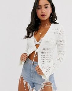 Ажурный кардиган с завязкой на талии ASOS DESIGN - Белый