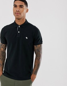Черное поло из пике с логотипом Abercrombie & Fitch - Черный