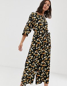 Желтый комбинезон с цветочным принтом и завязкой ASOS DESIGN - Мульти