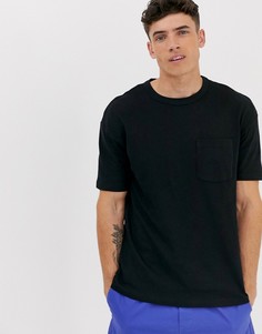 Черная oversize-футболка с карманом и логотипом Jack & Jones Core