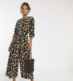 Желтый комбинезон с мелким цветочным принтом и поясом ASOS DESIGN Tall - Мульти