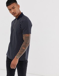 Темно-синее поло в тонкую полоску Topman - Темно-синий