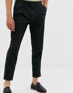 Черные строгие брюки зауженного кроя с отворотами Topman - Черный