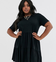 Черное свободное платье с короткими рукавами New Look Curve - Черный