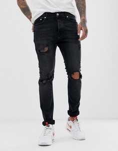 Черные рваные джинсы скинни Topman - Черный