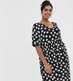 Свободное платье мини с цветочным принтом и в горошек Wednesdays Girl Curve - Черный