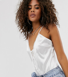 Белое атласное боди с кружевом Missguided Tall - Белый