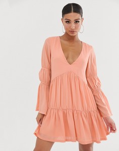 Розовое ярусное свободное платье Missguided - Бежевый