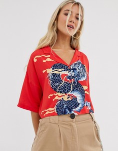 Красная рубашка с принтом дракона Bershka - Красный