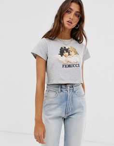Серая укороченная футболка с принтом ангелов в винтажном стиле Fiorucci - Серый