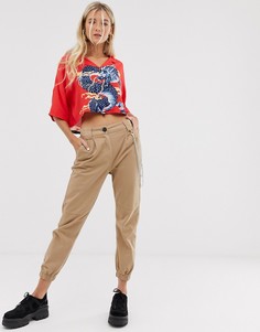 Бежевые брюки-карго с цепочками Bershka - Бежевый