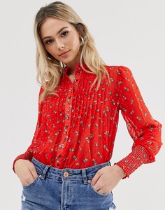 Блузка с цветочным принтом Free People flowers in december - Красный