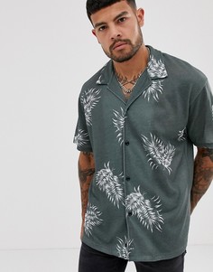 Зеленая рубашка с коротким рукавом и принтом Jack & Jones Premium - Зеленый