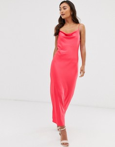 Розовое атласное платье-комбинация Miss Selfridge - Красный