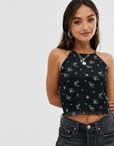 Сетчатый топ с цветочным принтом Miss Selfridge - Черный