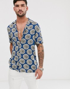 Синяя рубашка с мозаичным принтом Burton Menswear - Синий