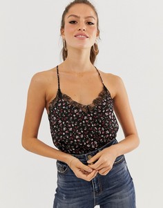 Топ на бретельках, с кружевом и цветочным принтом Stradivarius - Мульти